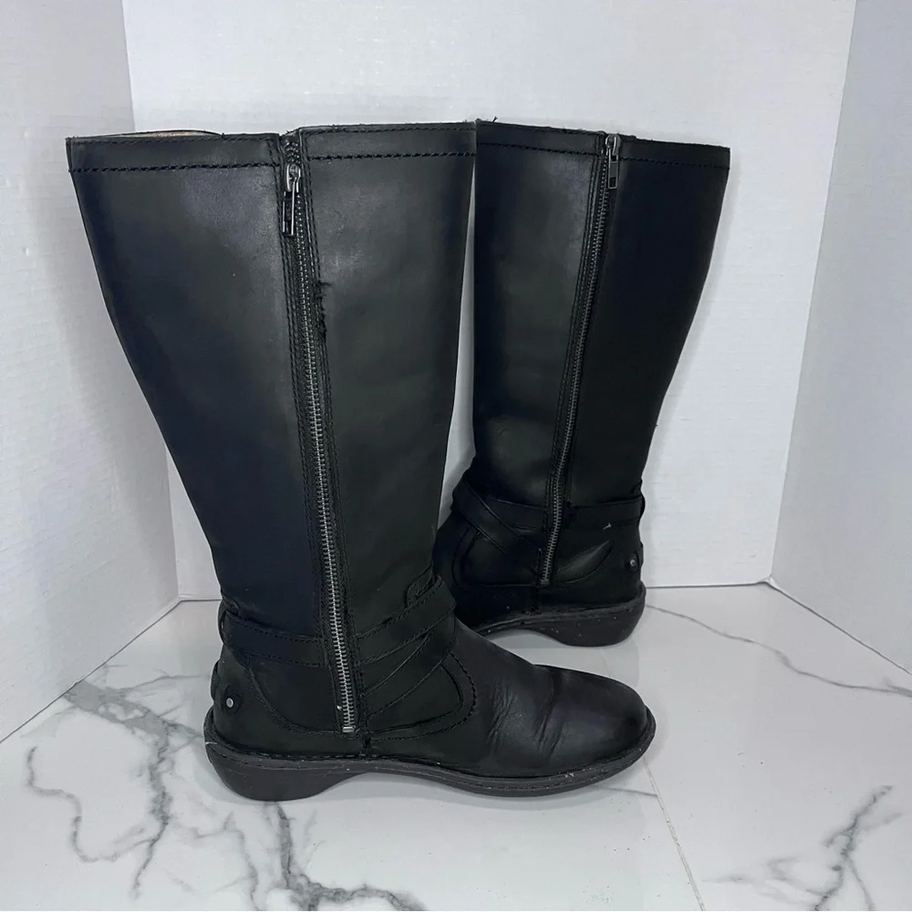 UGG Rosen Tall Black Leather Riding Boots Women’s Size 7 Buckle Zip Winter